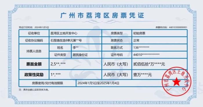 廣州市荔灣區(qū)房票憑證。 圖片來(lái)源：廣州荔灣發(fā)布